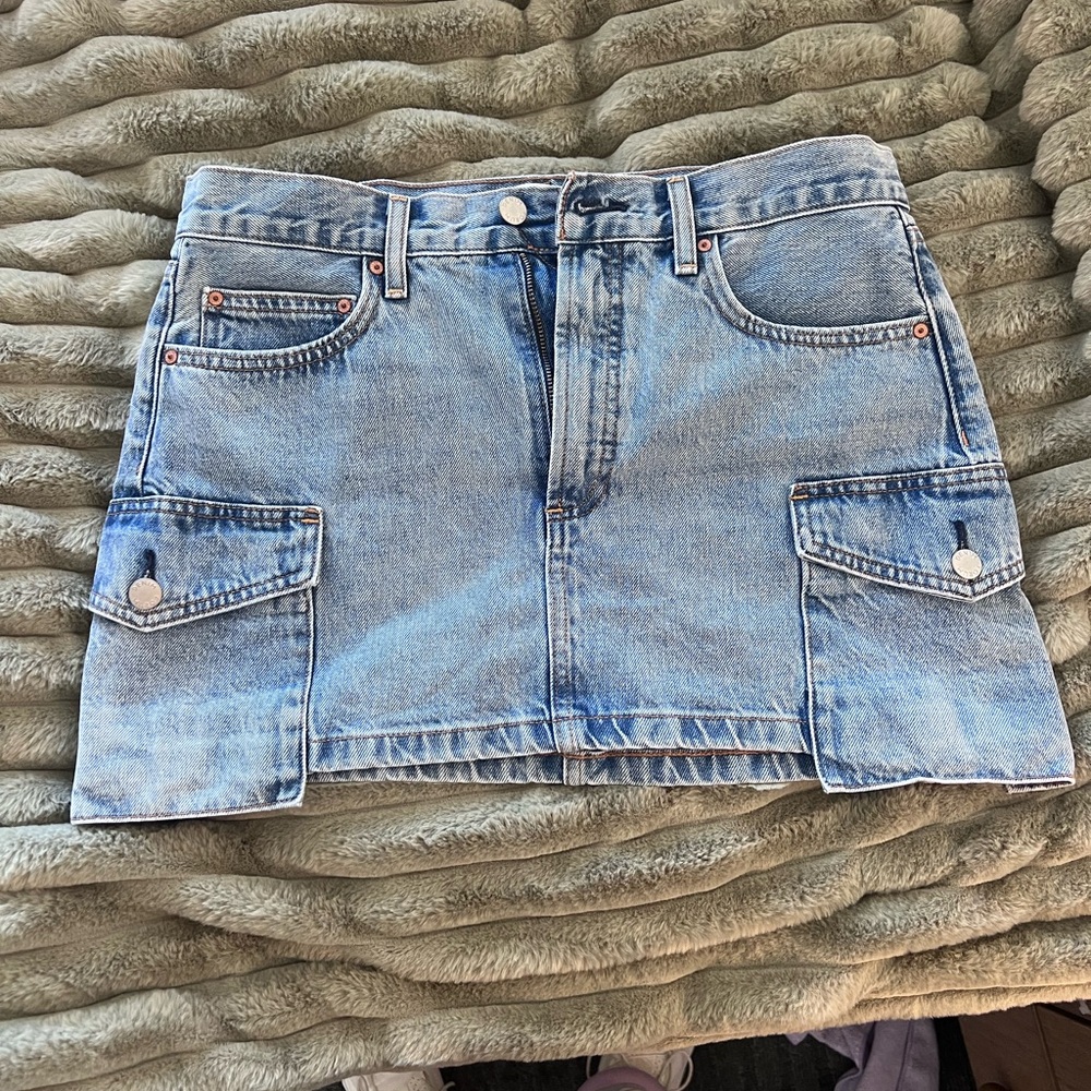 Aritzia Light Blue Denim Mini Skirt with Front Cargo Pockets
